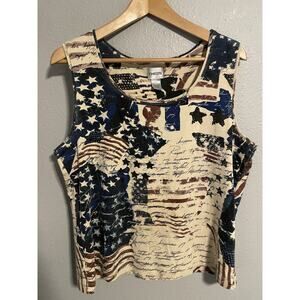 Chicos Women Top Size 3 US XL American Flag Print Cotton Sleeveless Modern Artsy